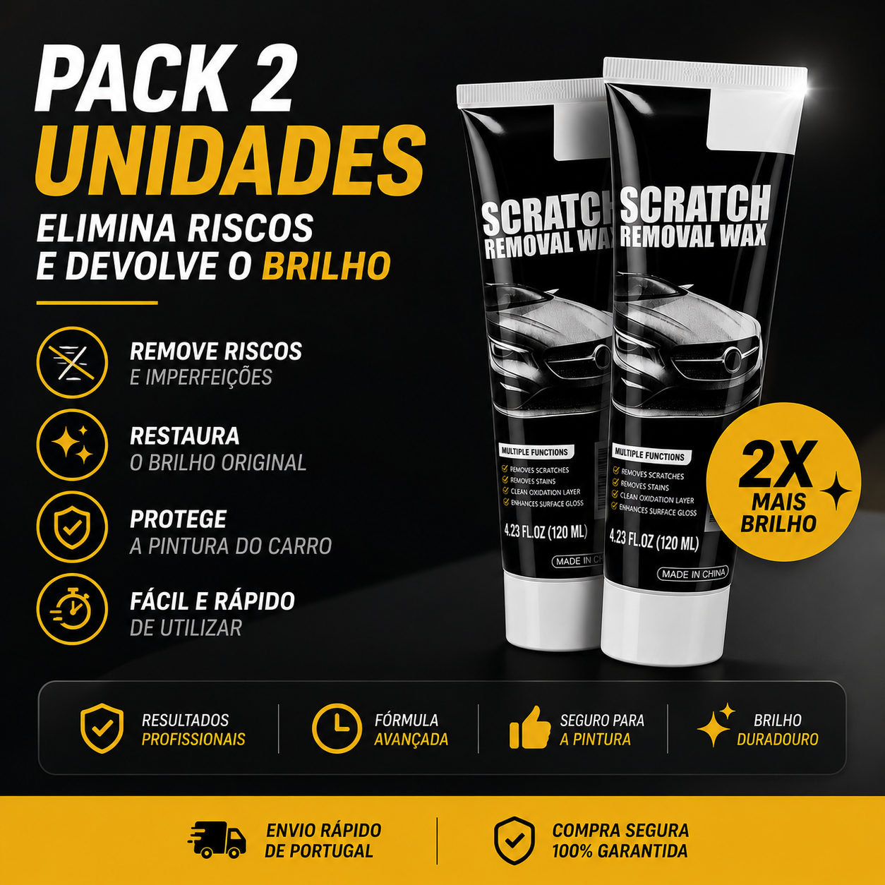Cera universal para remoção de riscos em automóveis – Remove riscos, manchas e oxidação, e também restaura os faróis! 🚗✨