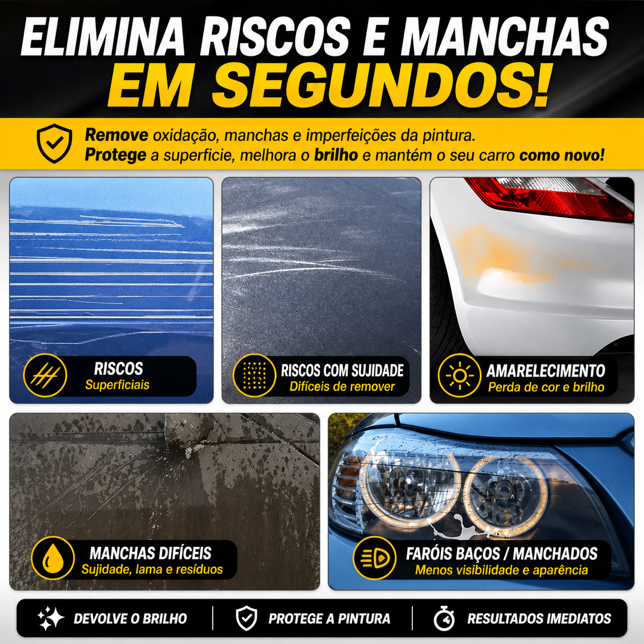 Cera universal para remoção de riscos em automóveis – Remove riscos, manchas e oxidação, e também restaura os faróis! 🚗✨